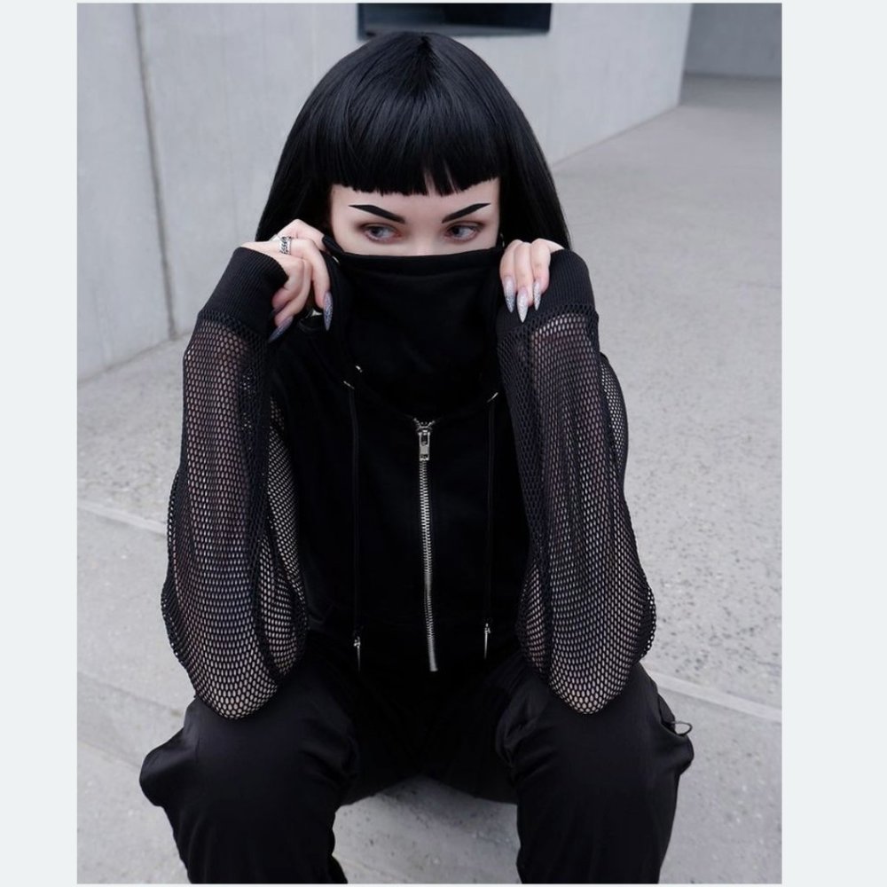 DISTURBIA Face Mask Mesh Sleeve Hoody